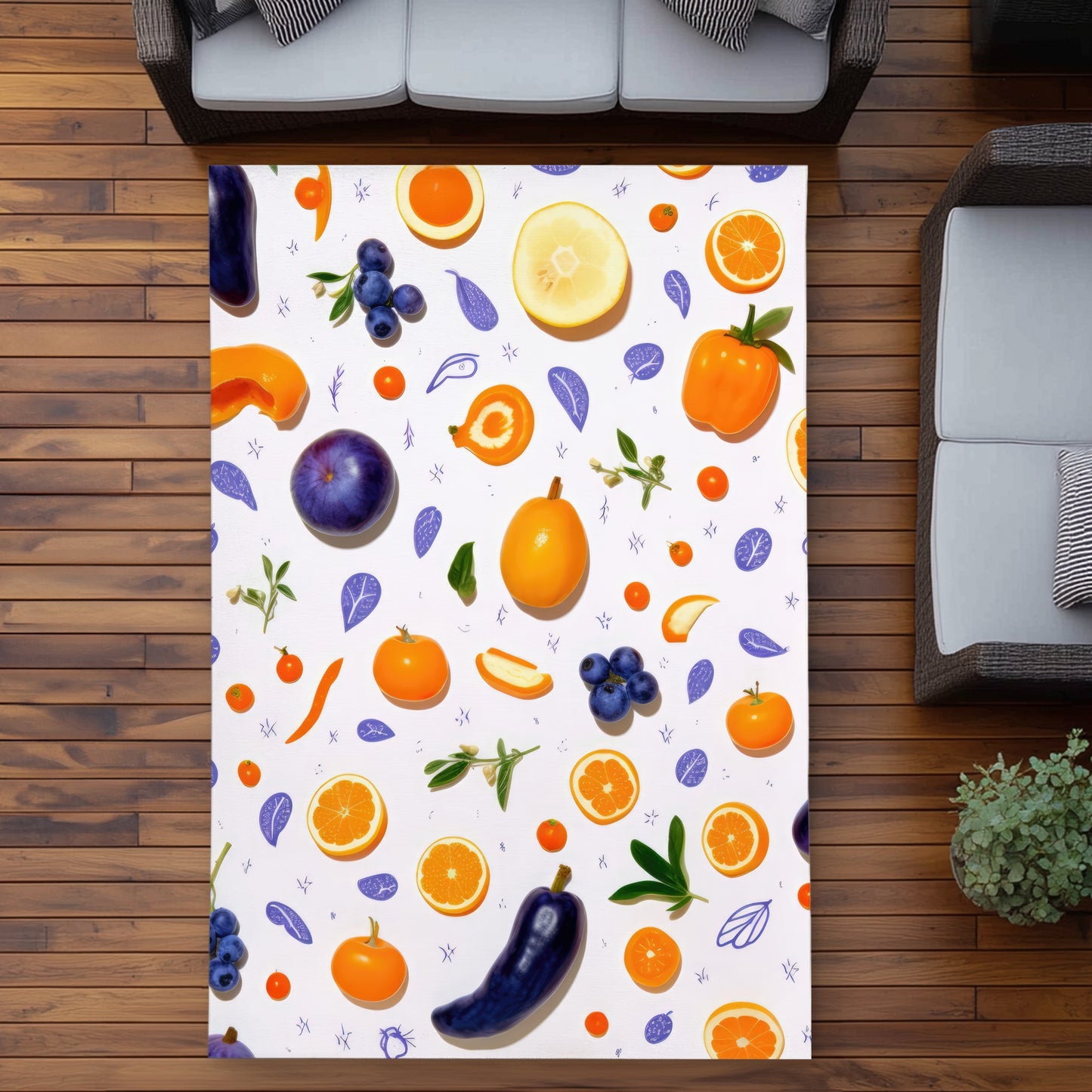 Orange and Purple Outdoor Area Rug - White Home Decor Accent