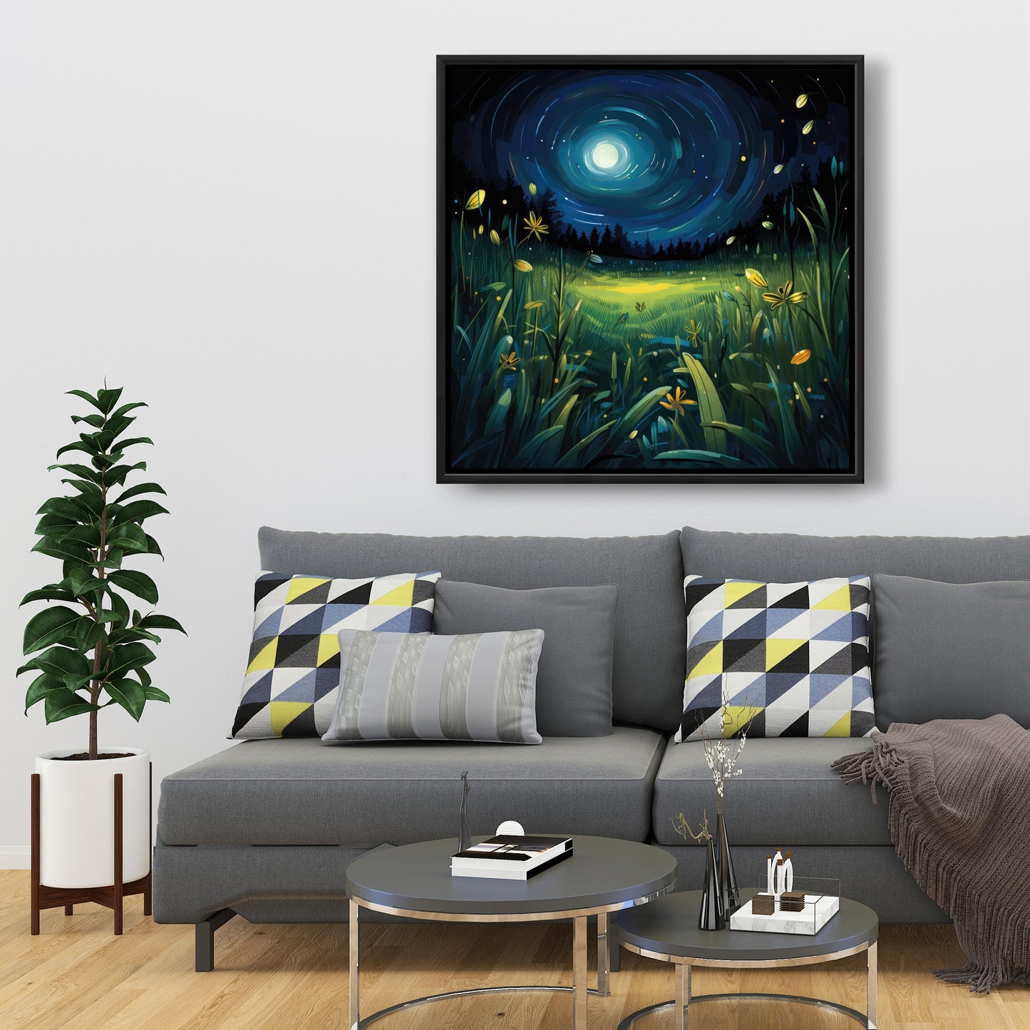 Between grass blades - Framed Canvas - Print on demand