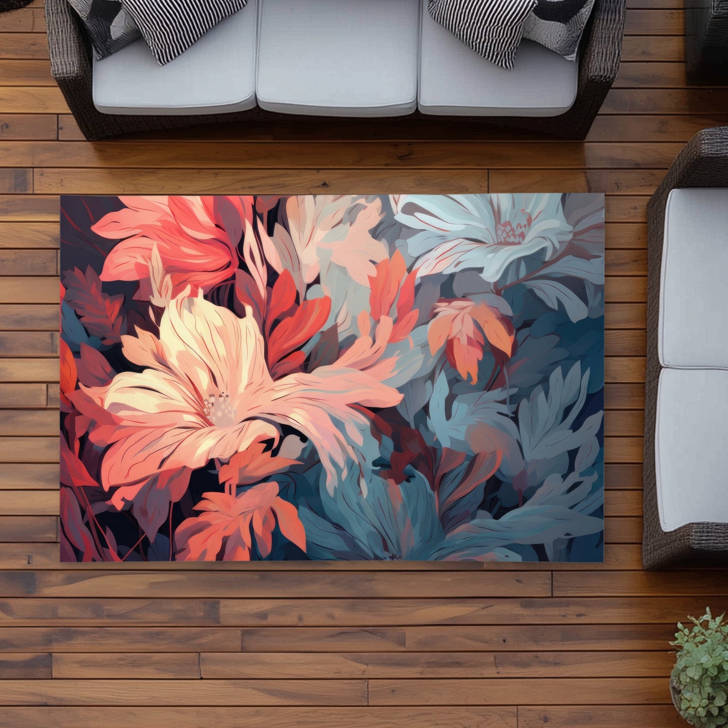 Silent charm - Turquoise Outdoor Area Rug for Home Decor