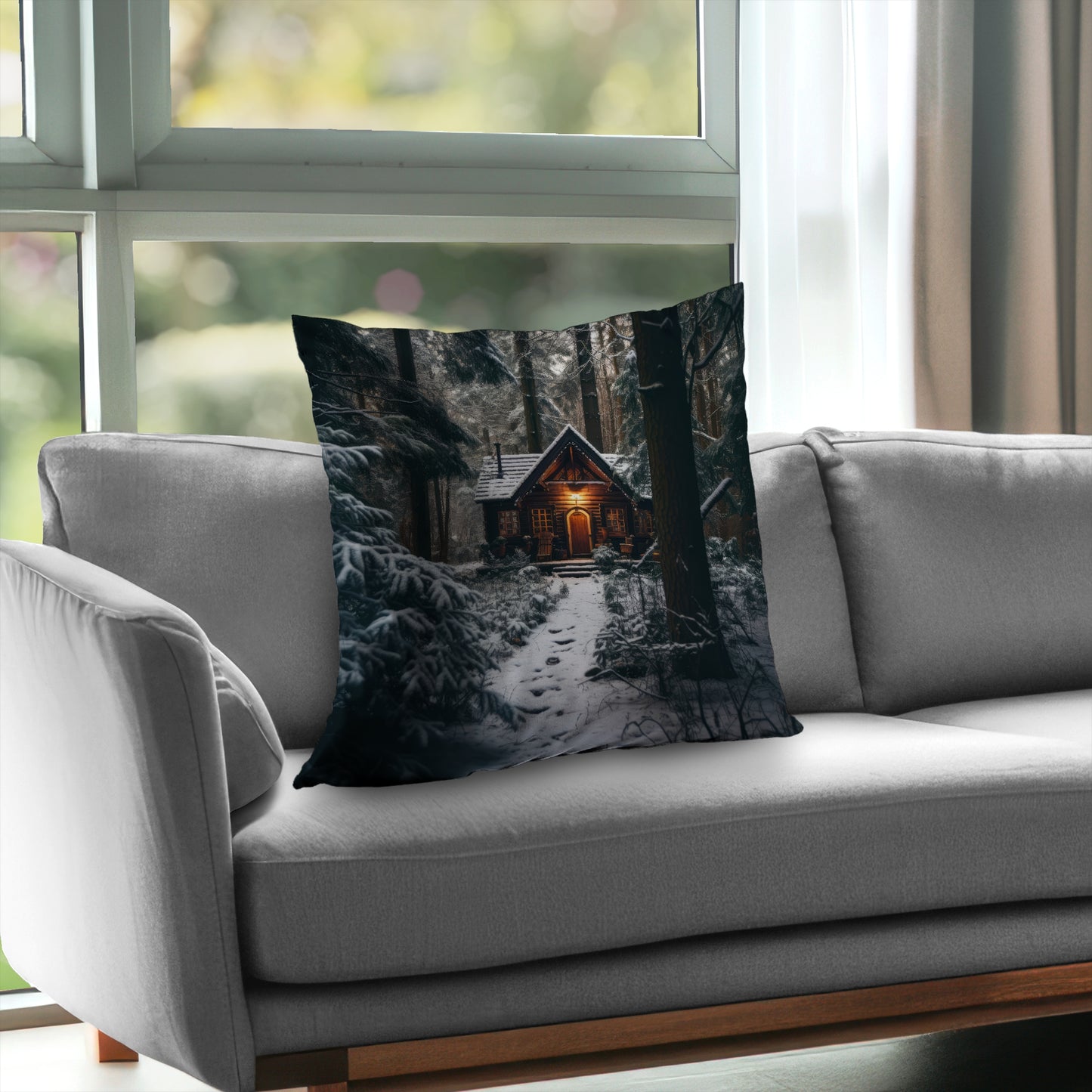 The lone cabin - White poly twill throw pillow insert | Home Decor