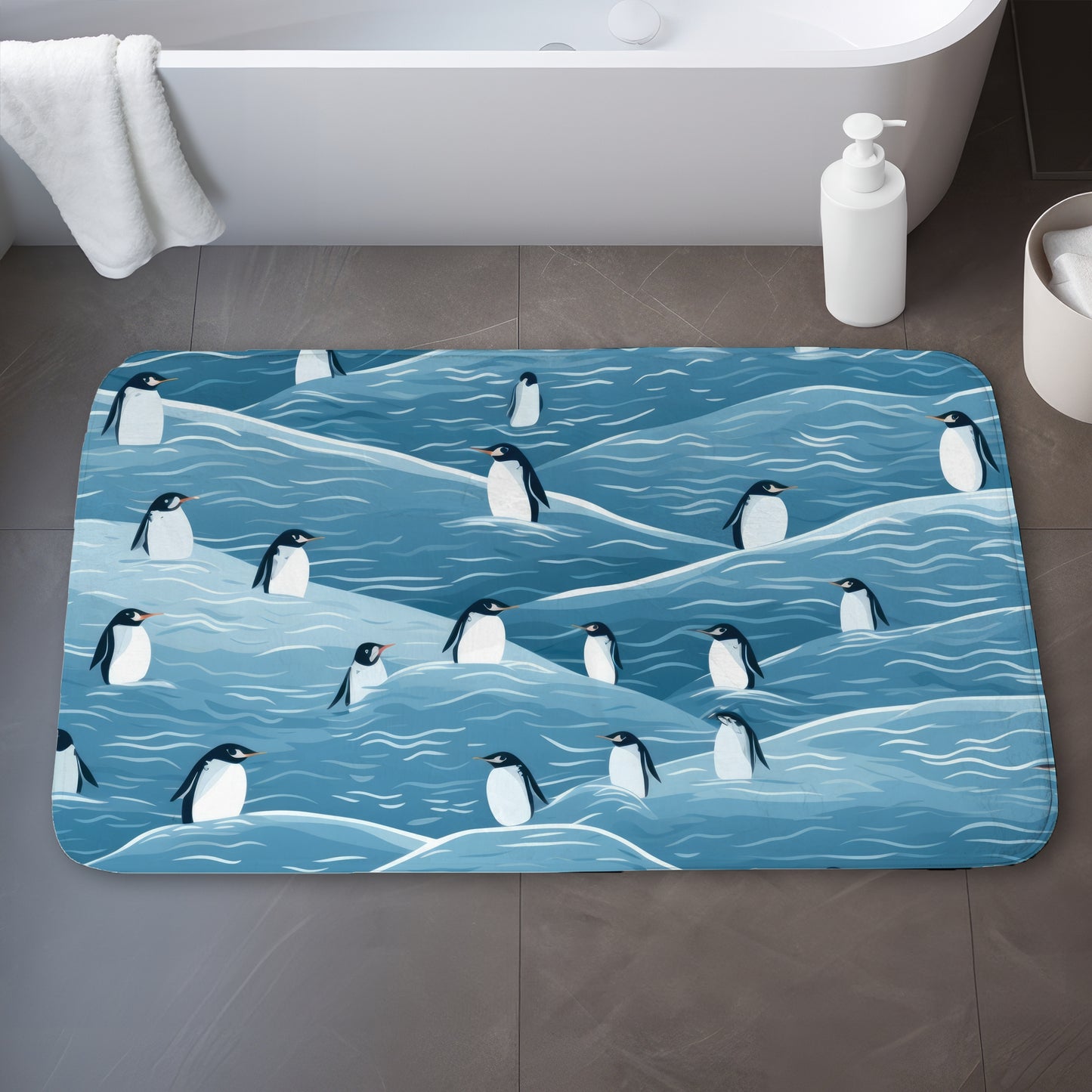 Penguins Wandering White Bath Mat for Home Decor | Cozy Style