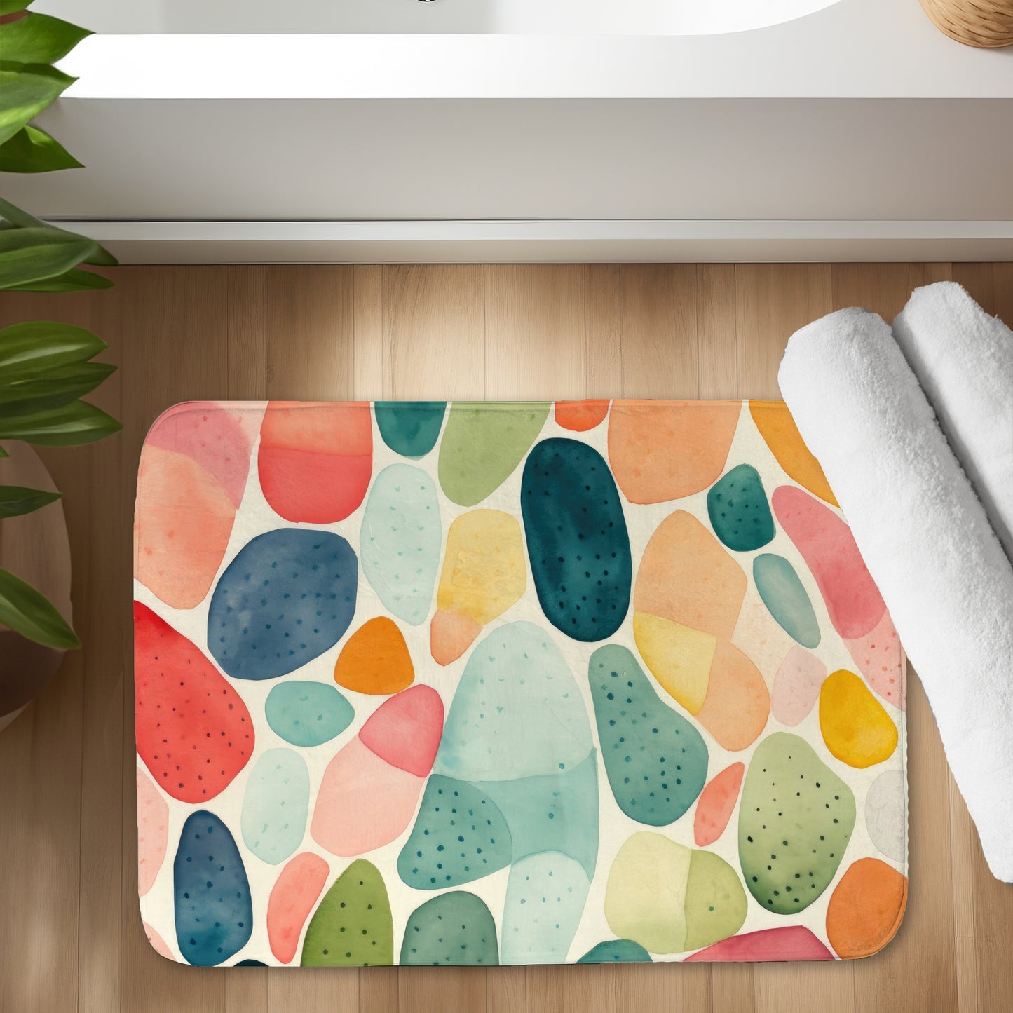 Seedy Shapes Turquoise Bath Mat - Stylish Home Decor Accent
