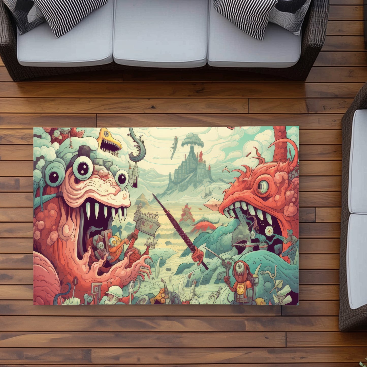 Day of Reckoning - Turquoise Outdoor Area Rug for Home Decor