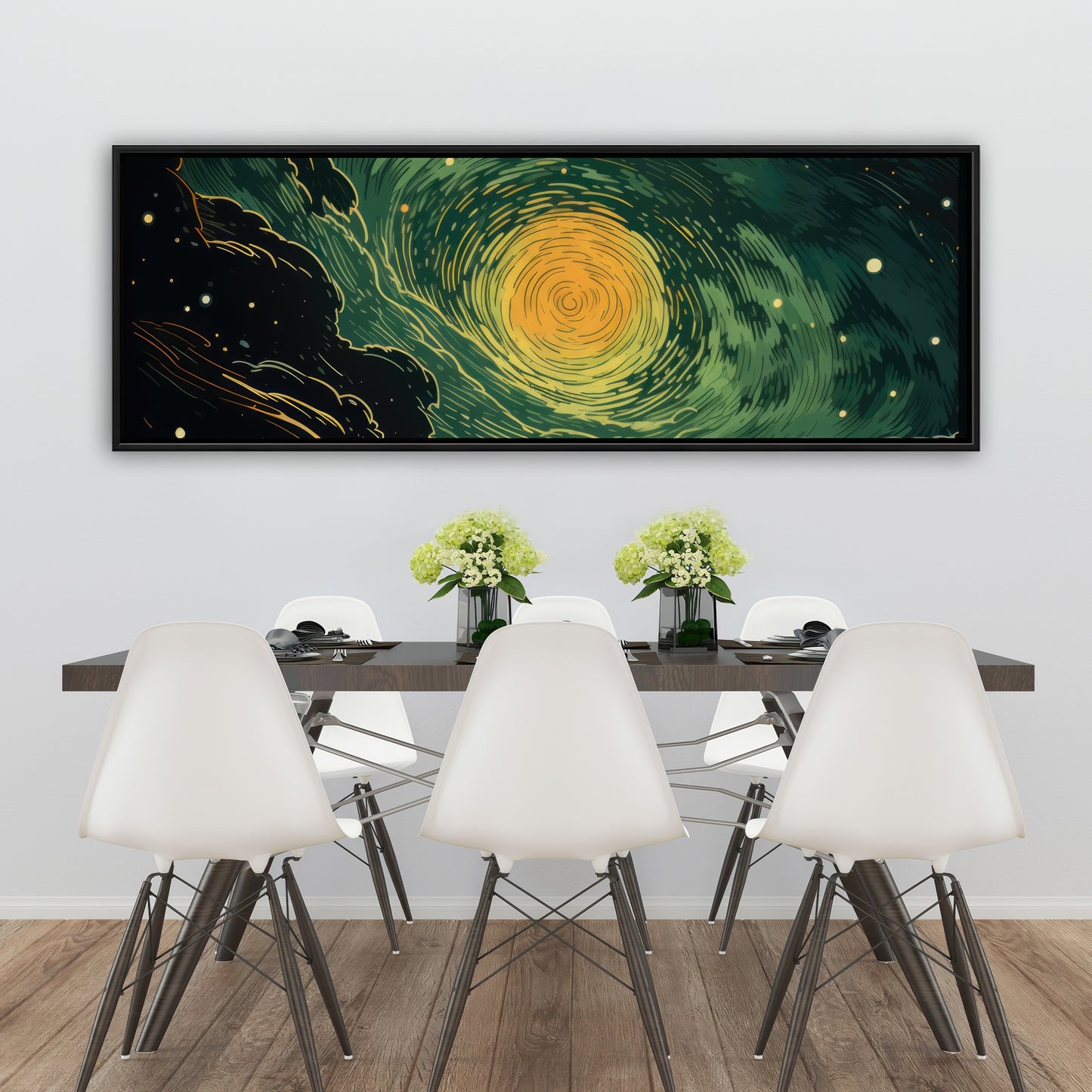 Turmoil in Space - Green Framed Canvas for Home Decor