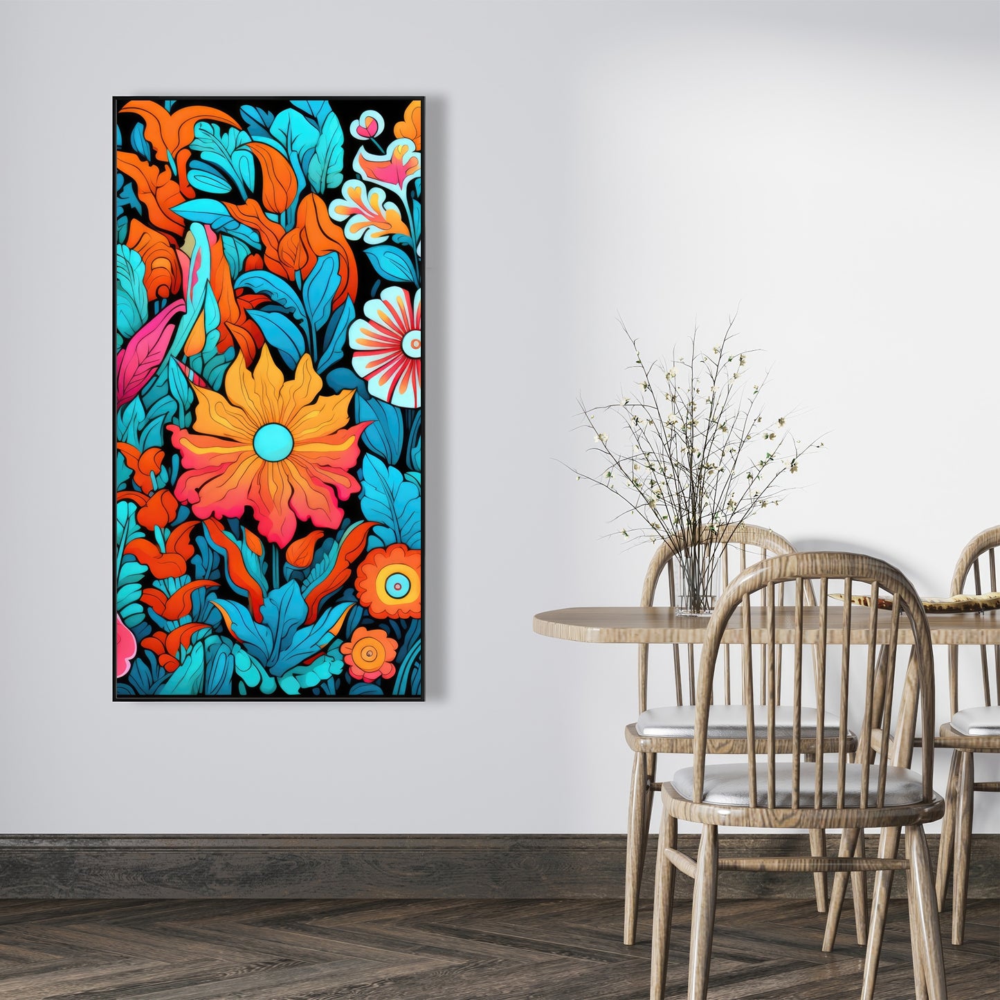 Floral Hues - Turquoise Framed Canvas for Home Decor