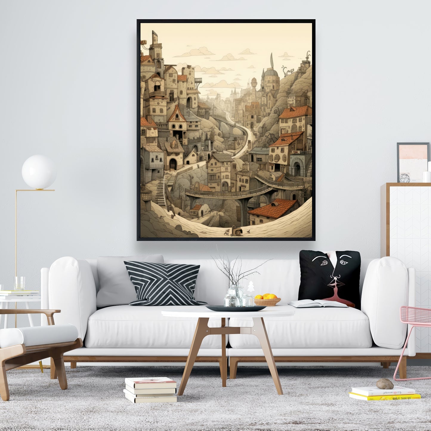 Intricate Town Hall - Orange Framed Canvas Home Decor