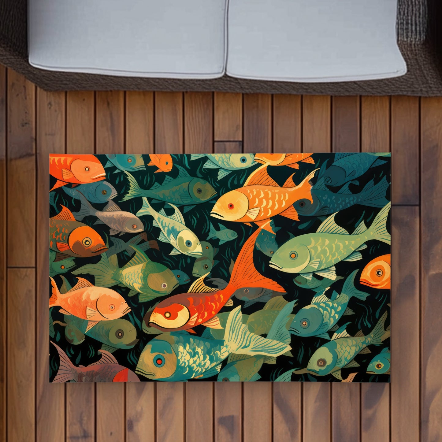 Simple Fishes Black Outdoor Area Rug | Home Decor Essentials