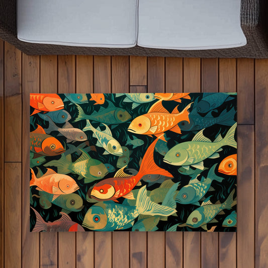 Simple Fishes Black Outdoor Area Rug | Home Decor Essentials