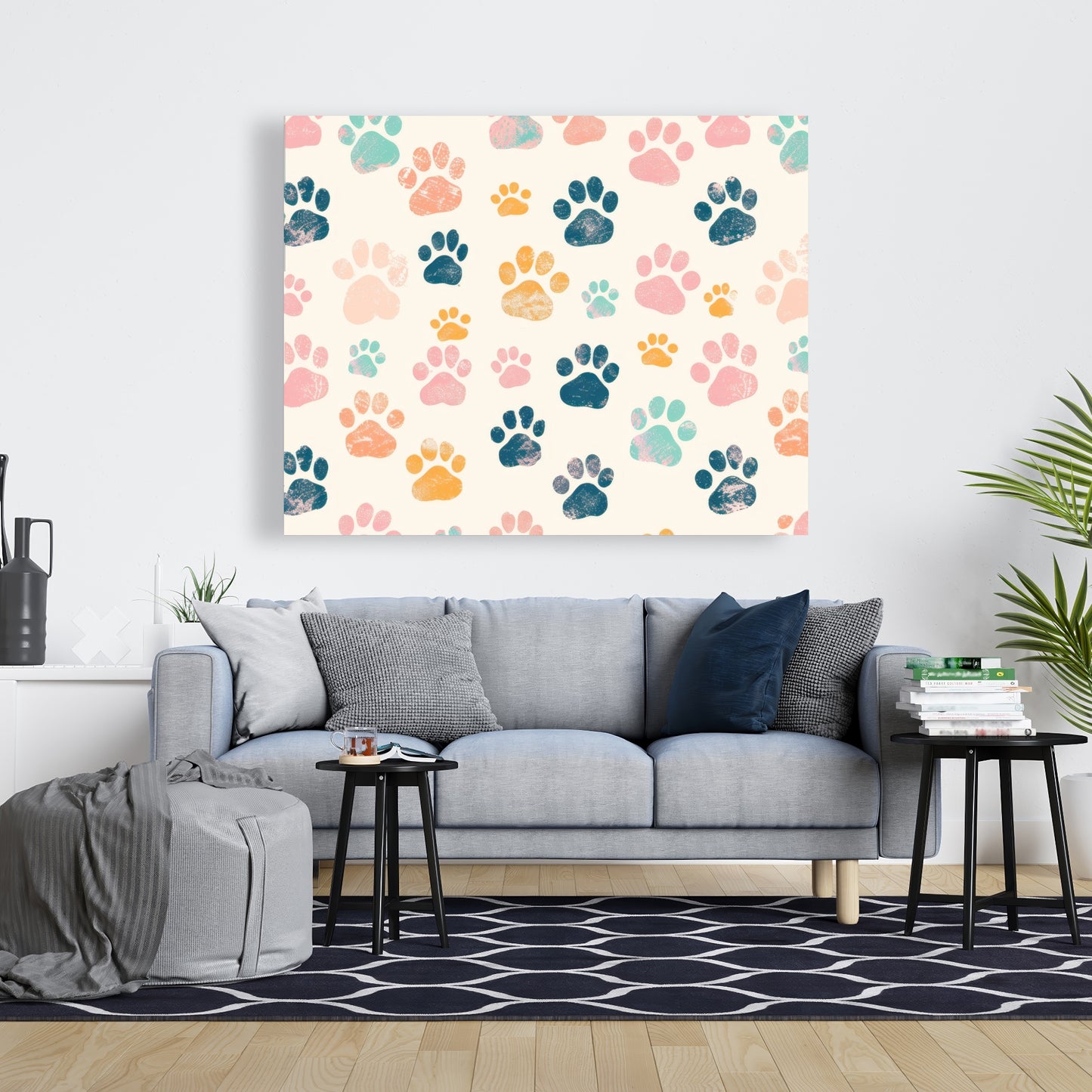 Cute Paws - Blue Canvas Wall Art for Home Decor