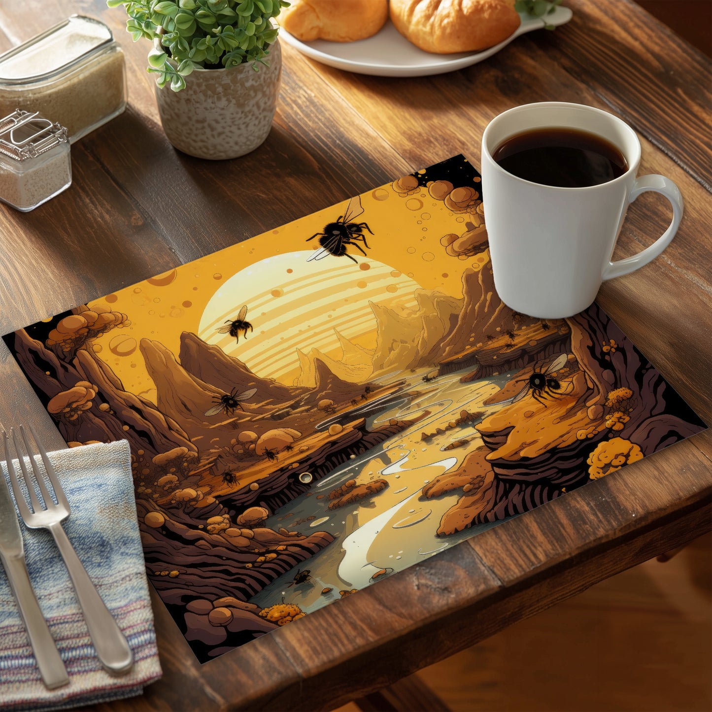 Hive Mind Orange Polyester Placemat | Home Decor Essential