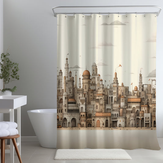 The Old Town White Shower Curtain | Elegant Home Decor