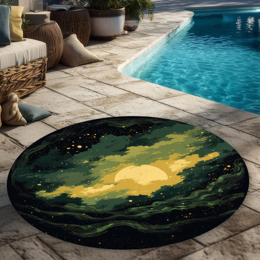 Cloudy Star Yellow Round Outdoor Area Rug for Home Decor