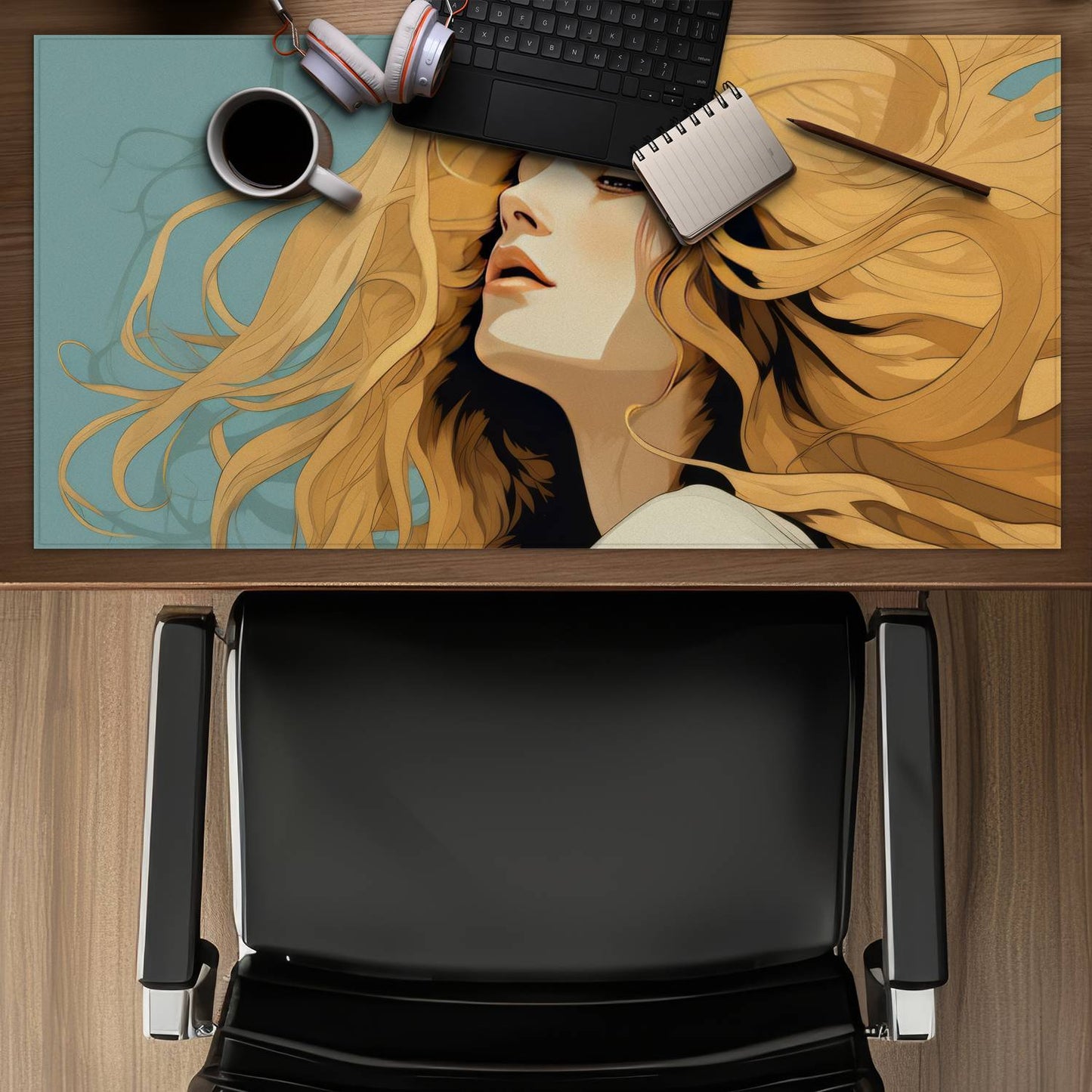 Flowing Hair Blue Gaming Mat - Stylish Home Decor Accessory
