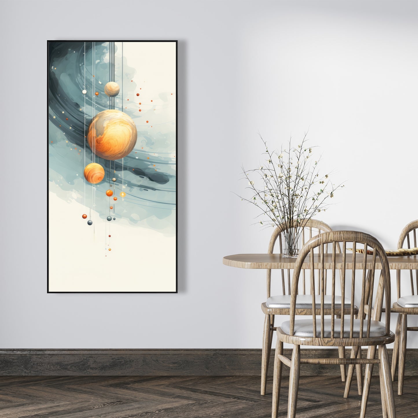 Hanging planets - Blue framed canvas for home decor