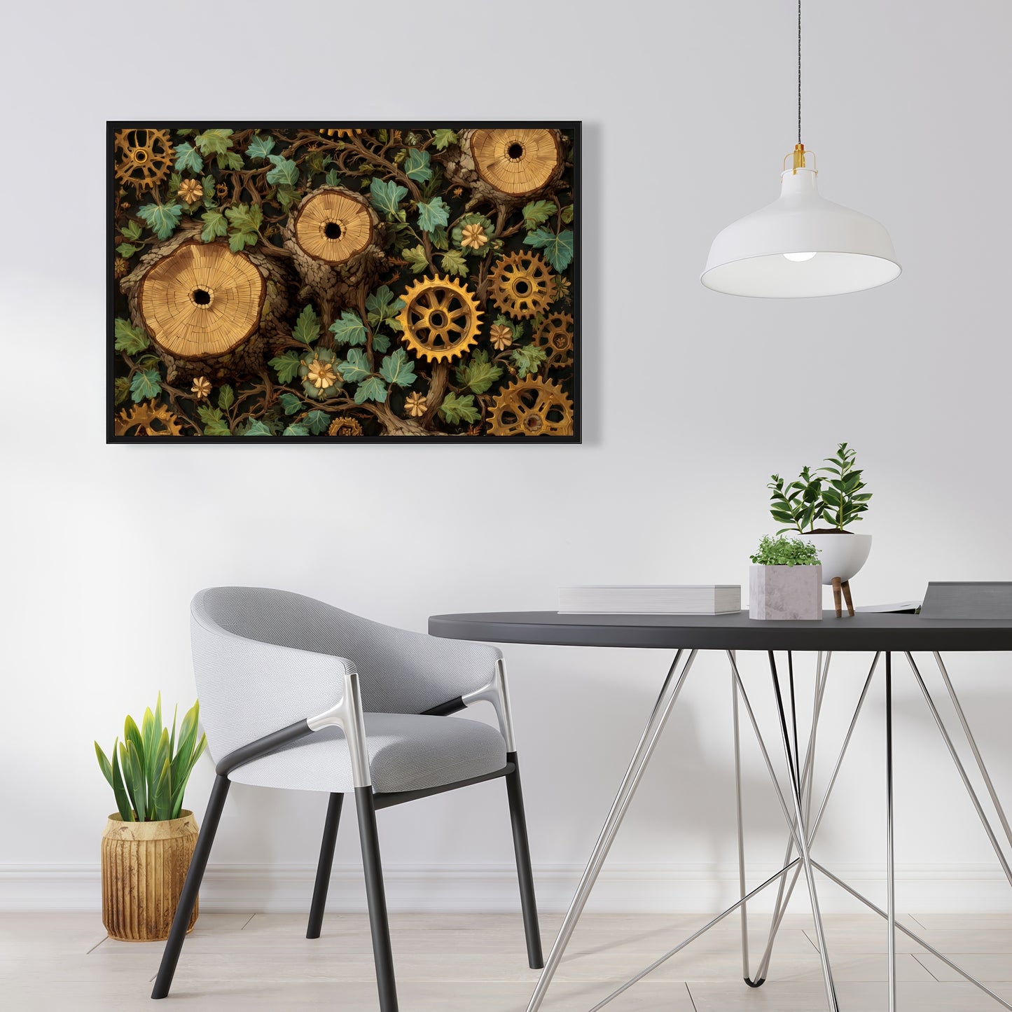 Hiding Gears - Brown Framed Canvas Art for Home Decor