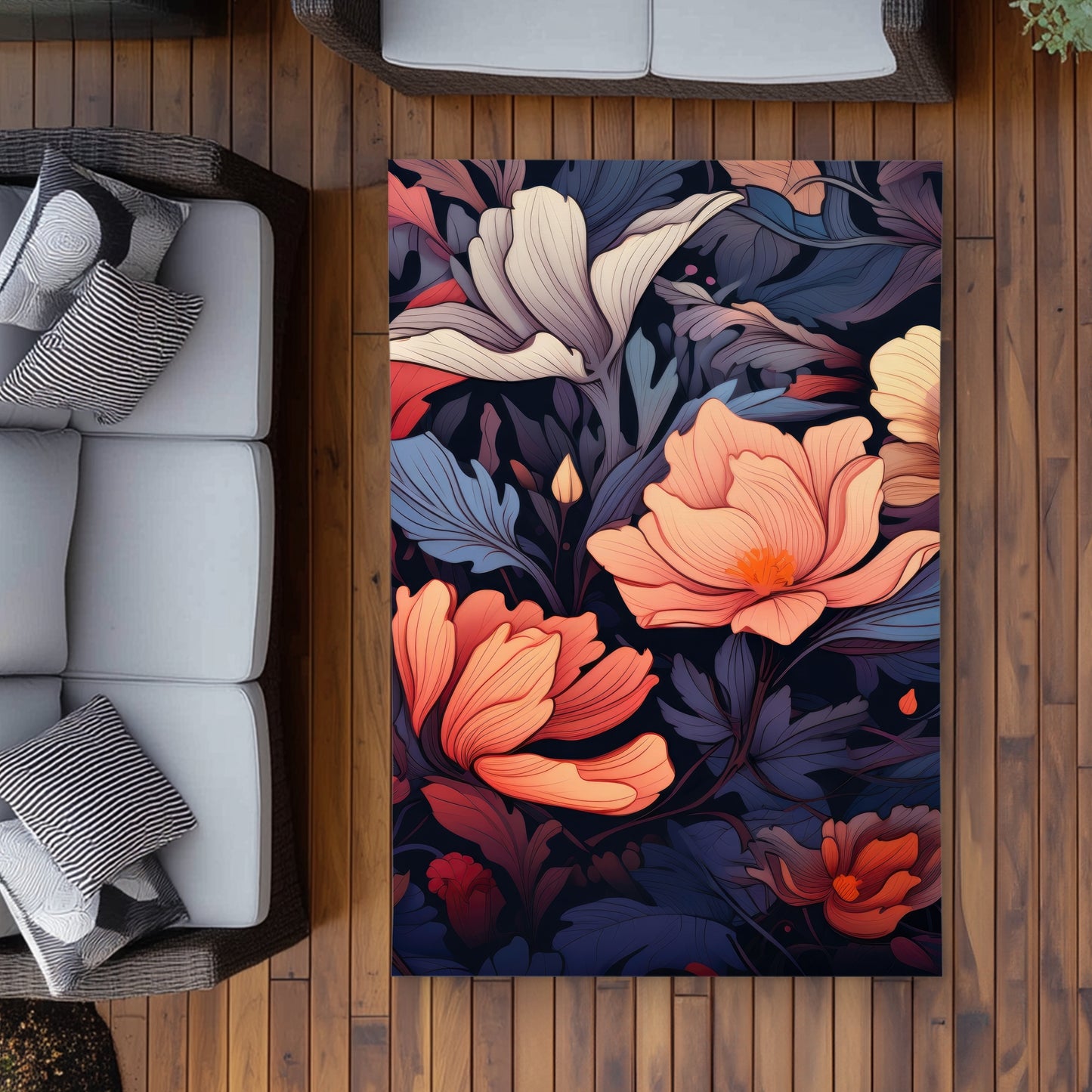 Blooming Uninterrupted - Orange Outdoor Area Rug for Home Decor