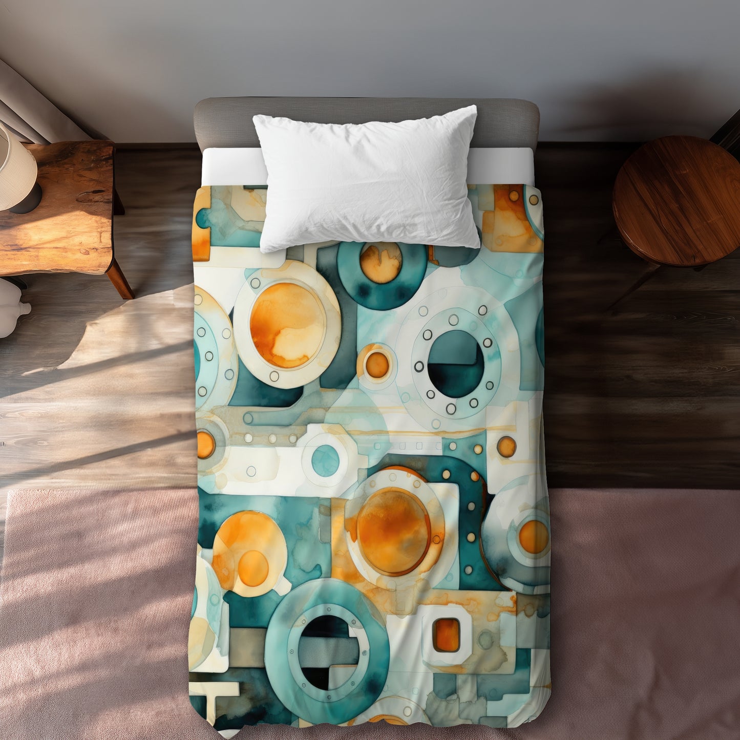 Decomposed Porthole Gold Duvet Cover | Home Decor Accent