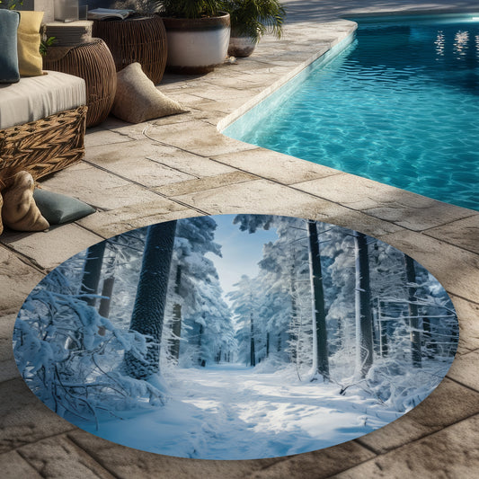 Cold Forest Round Outdoor Area Rug for Home Decor | White