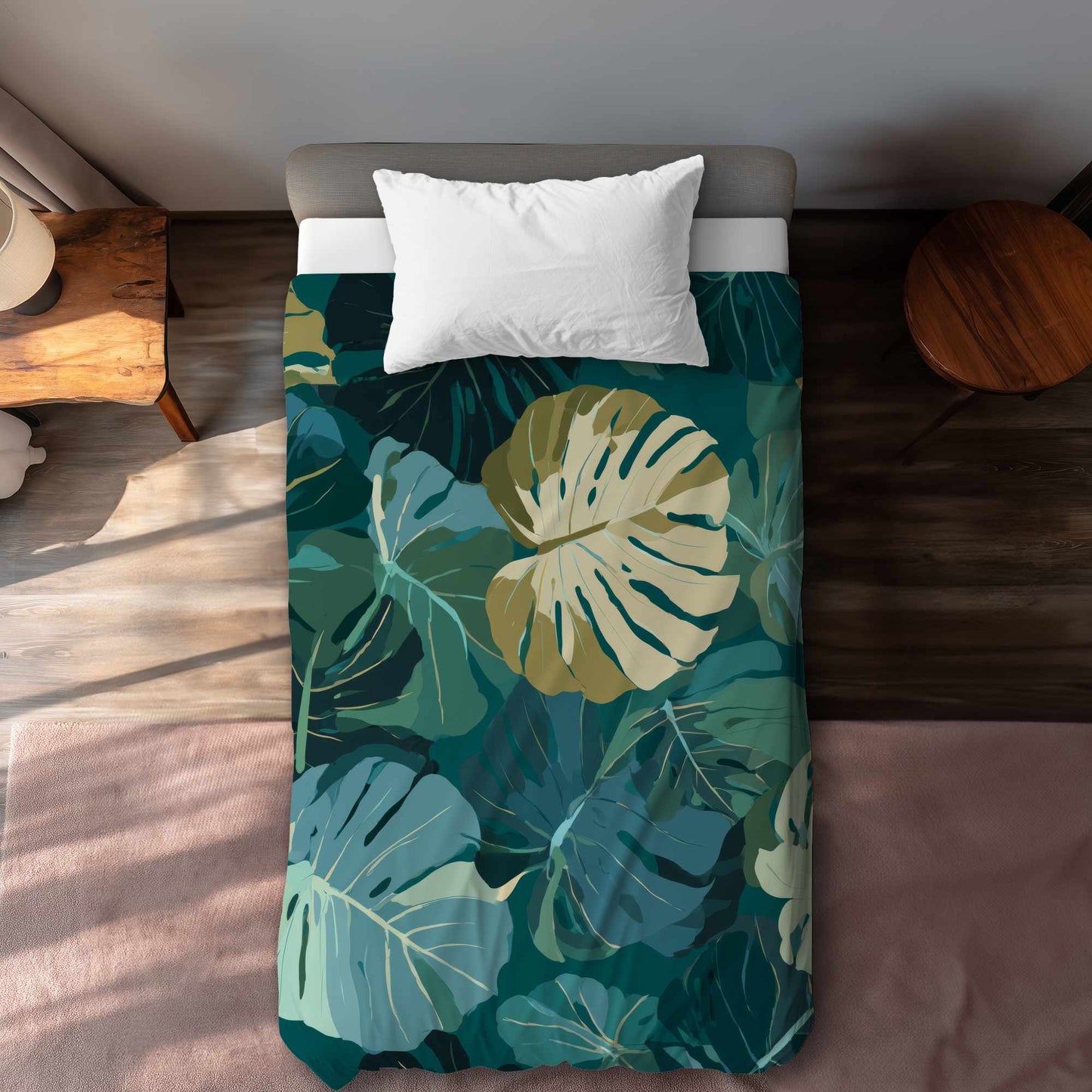 Housse de couette à motif de feuilles tropicales | Linge de lit élégant pour la maison