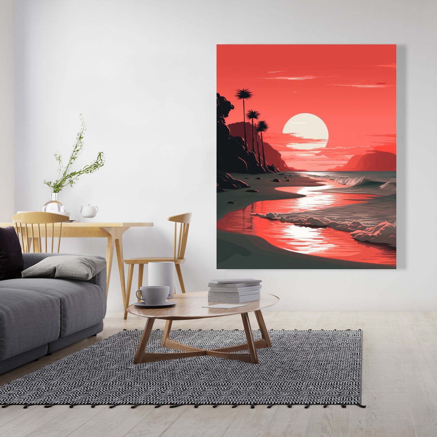 Blood Sun - Gray Canvas Art for Modern Home Decor