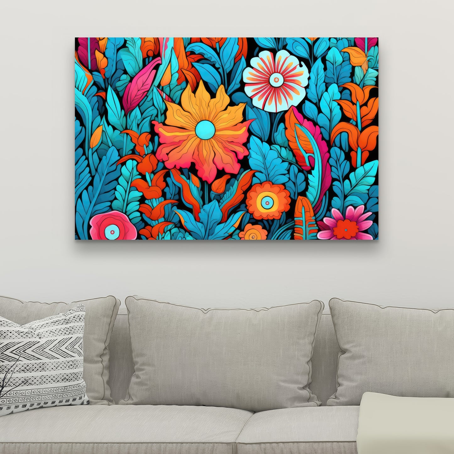 Floral Hues - Orange Canvas Art for Home Decor | Vibrant Design