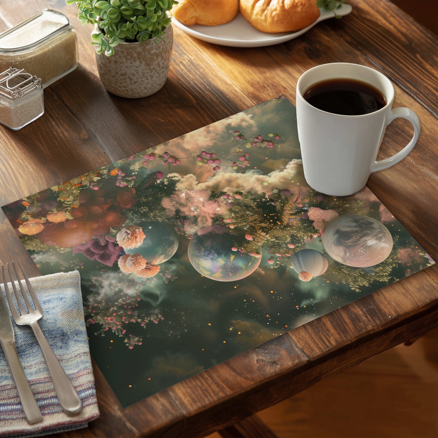 Bloom space Beige Polyester Placemat for Elegant Home Decor