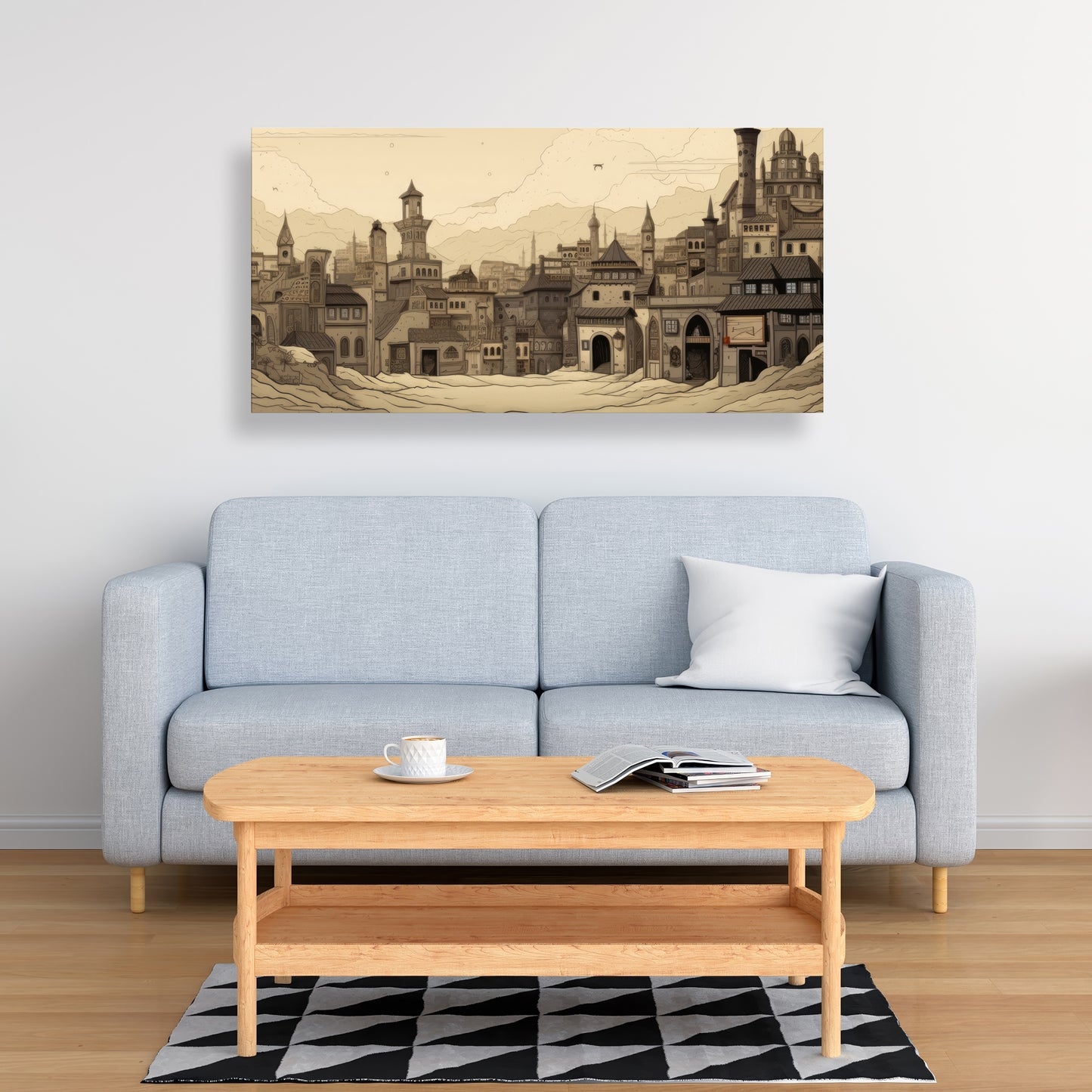Desert Town Gray Canvas - Stylish Home Decor Artwork