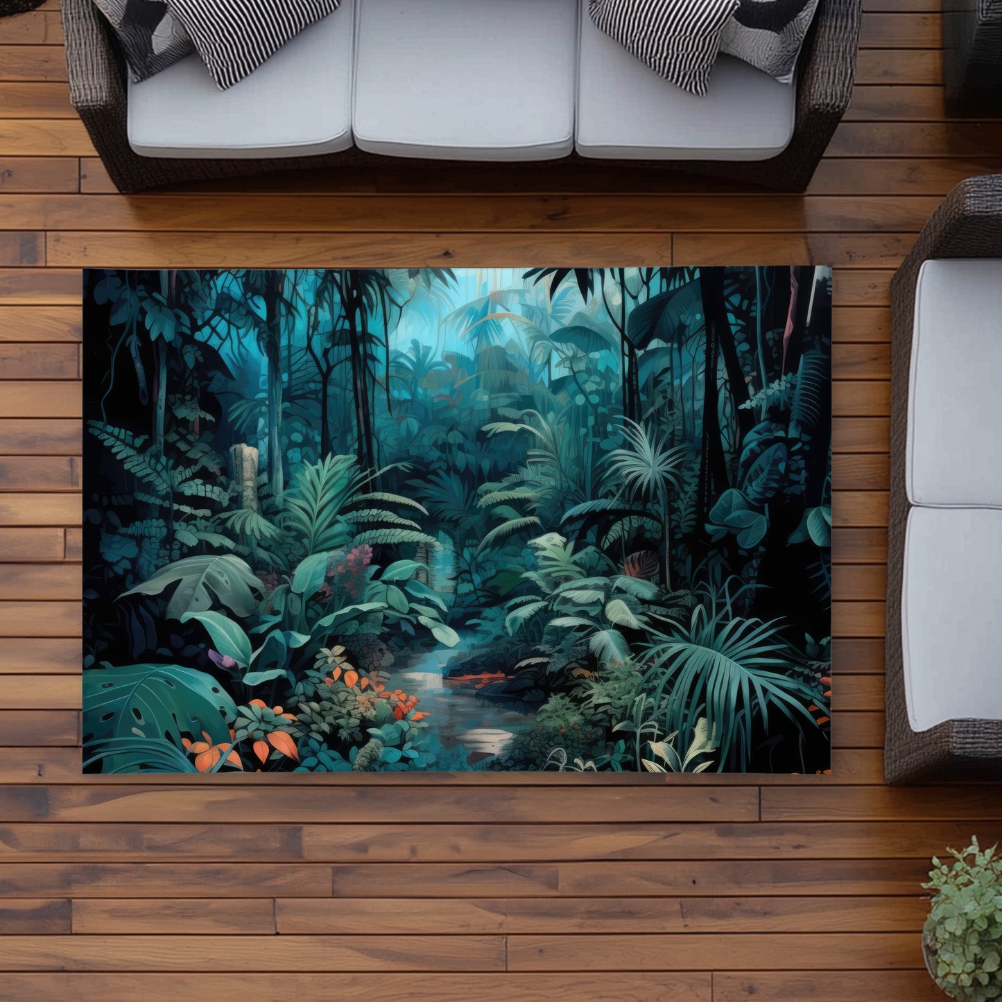 Deep in the jungle - Blue Outdoor Area Rug for Home Decor