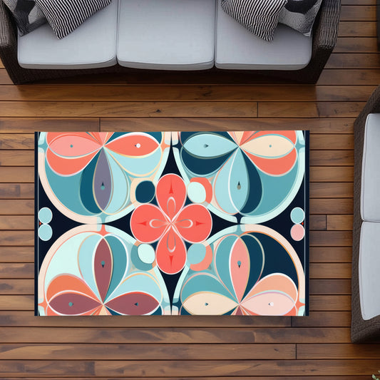 Tapis d'extérieur turquoise motif mandala pastel | Décoration d'intérieur