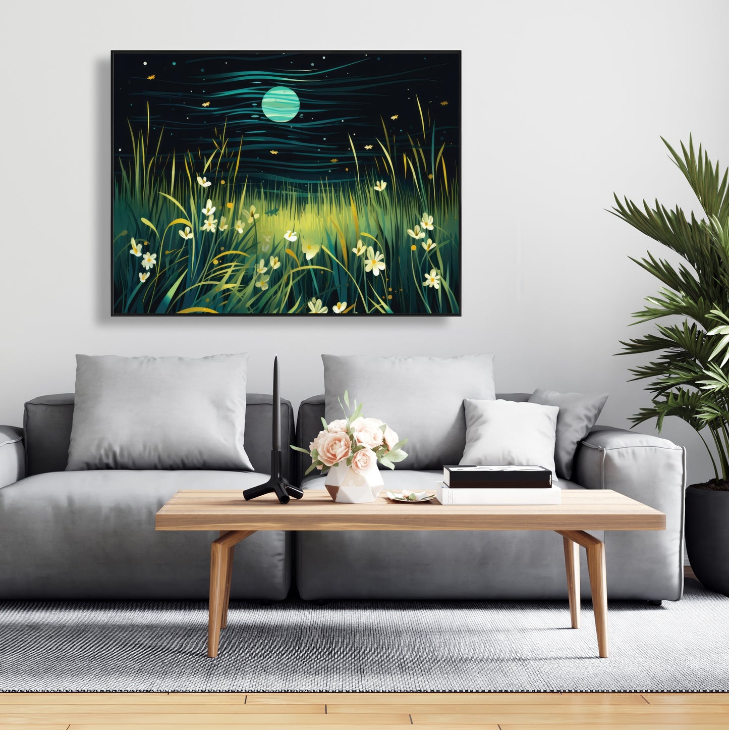 Windy night - Framed Canvas - Print on demand