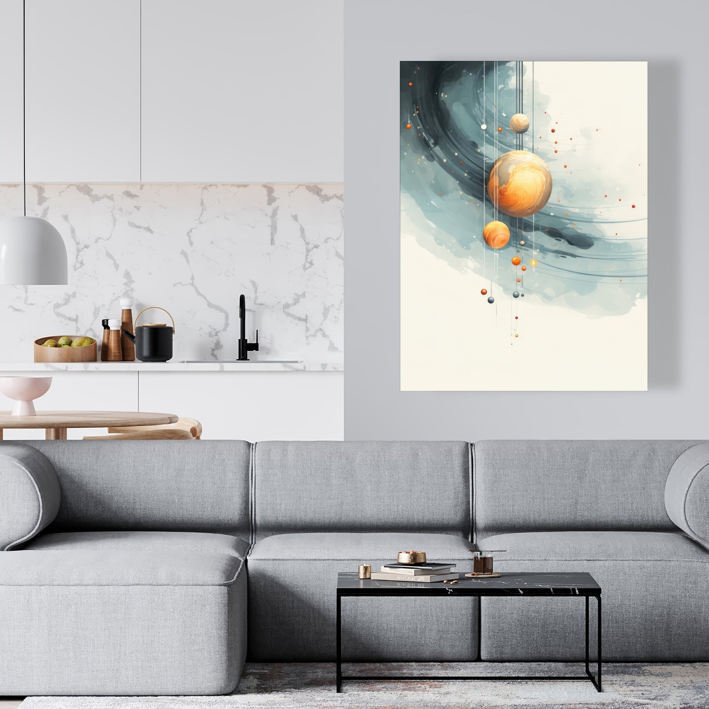 Hanging Planets - Blue Canvas Art for Home Decor | Unique Wall Art