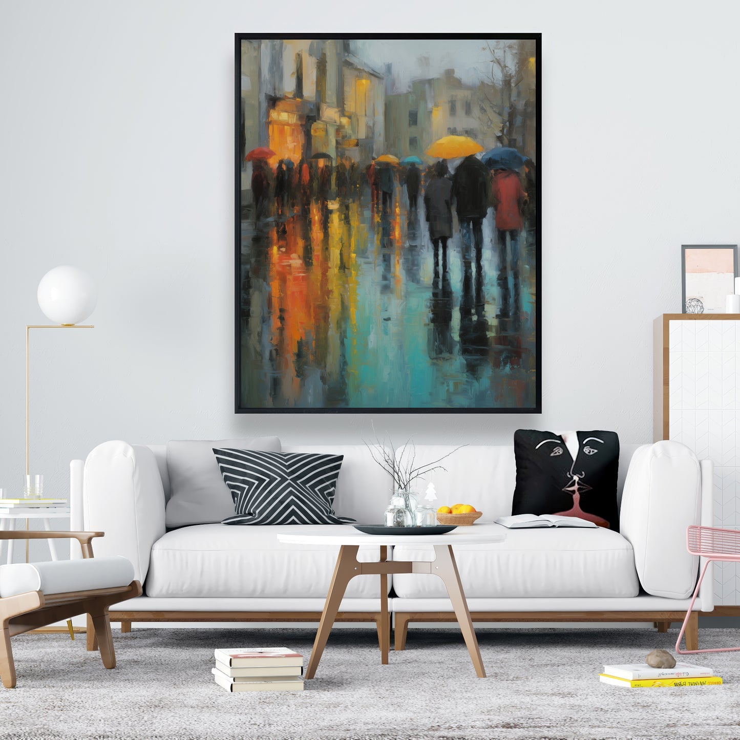 Rainy Day Red Framed Canvas - Home Decor Art Piece