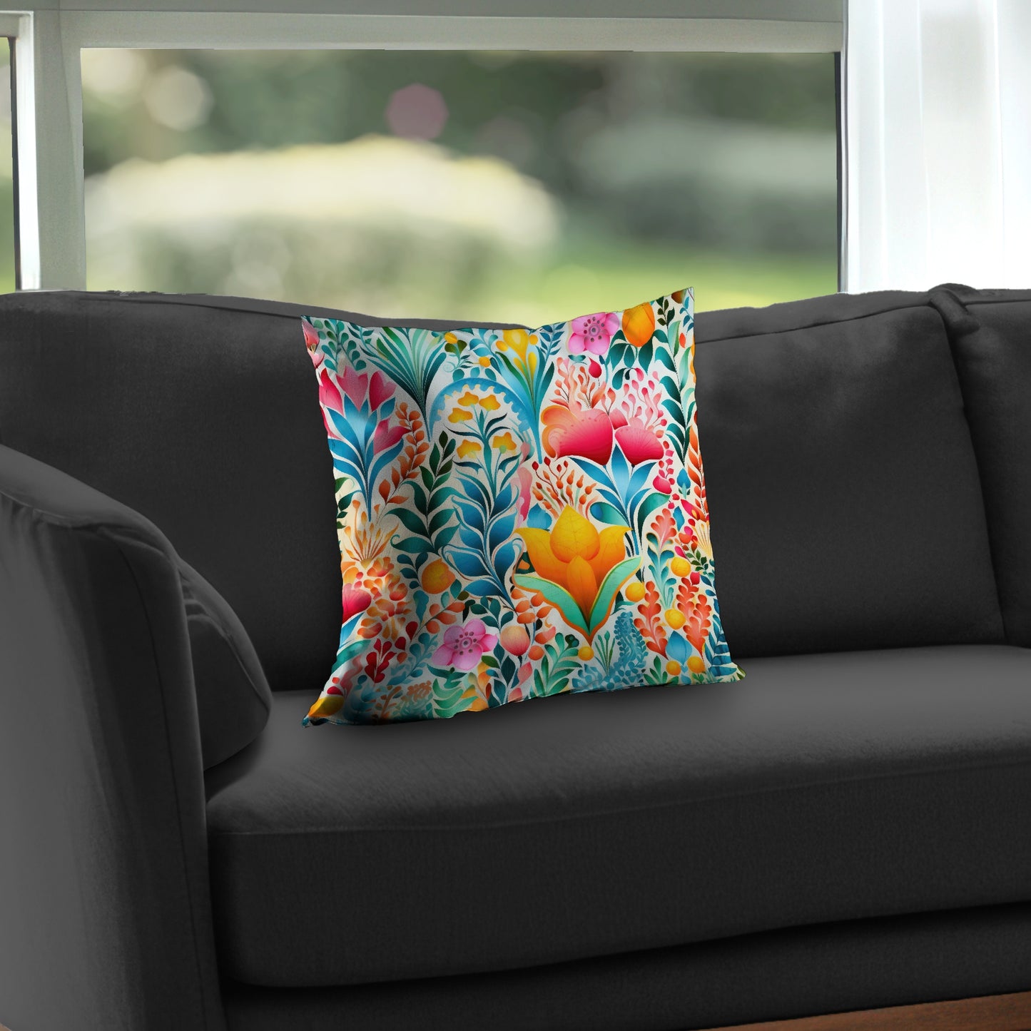 Flowing Flowers Pink Poly Twill Throw Pillow | Home Decor Insert