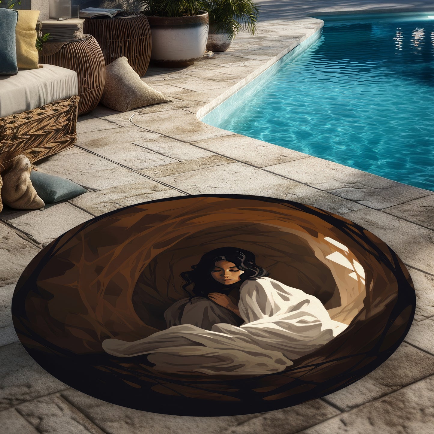 Warm embrace - Black 5' Round Outdoor Area Rug for Home Decor