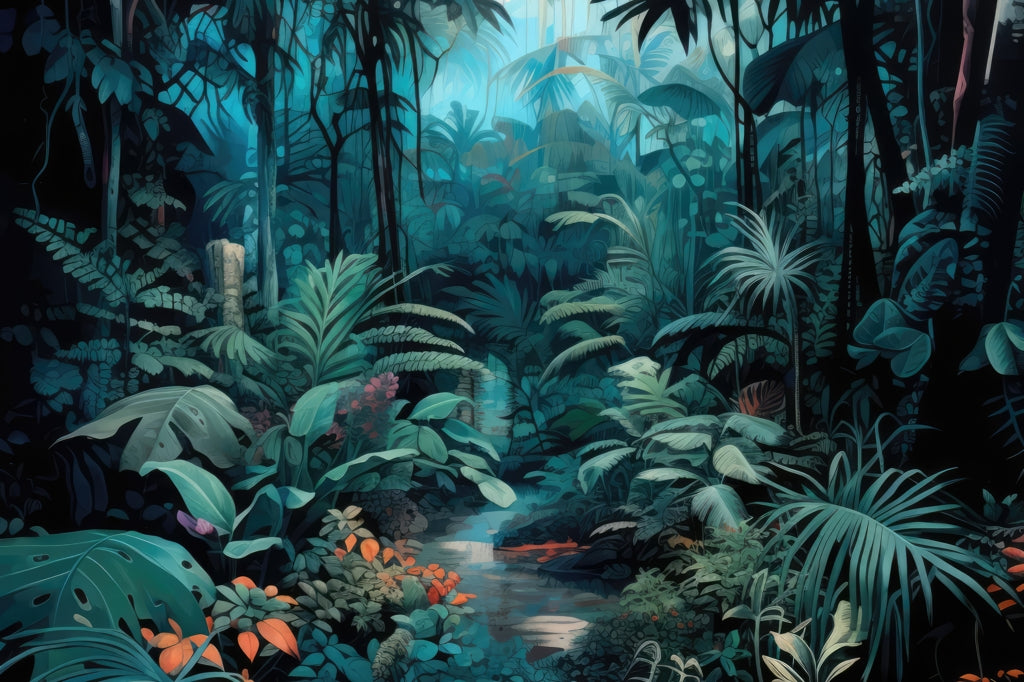 Deep in the jungle - Blue Outdoor Area Rug for Home Decor