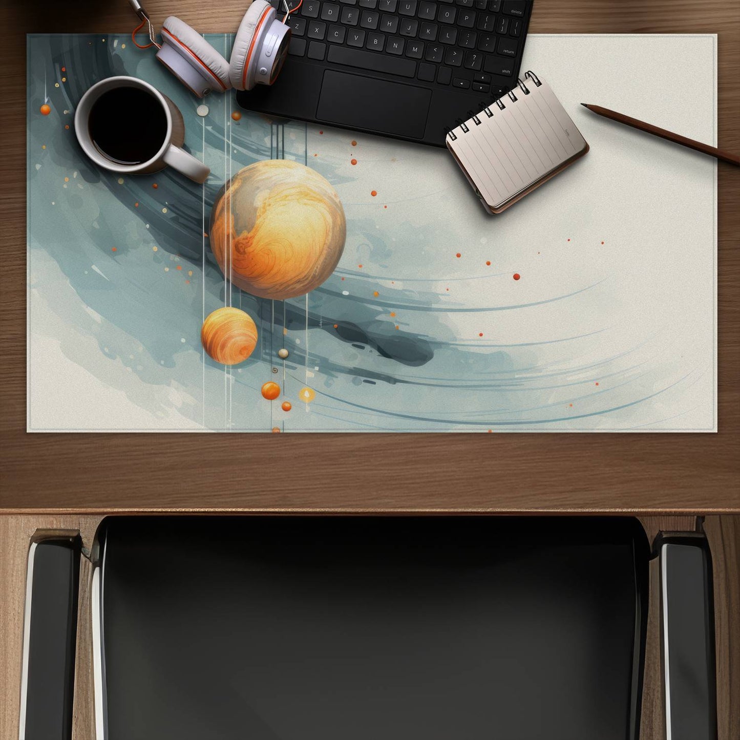 Hanging planets Orange gaming mat | Stylish home decor