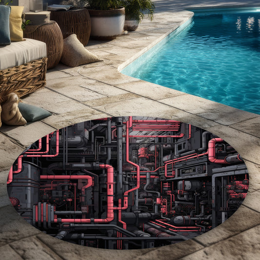 Tubular Nightmare - Gray Round Outdoor Area Rug for Home Decor