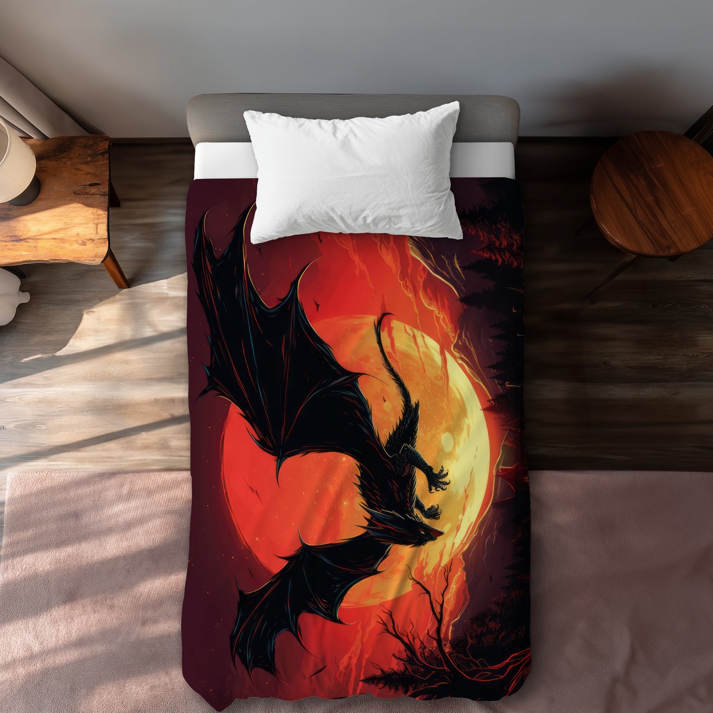 Housse de couette rouge La colère du dragon | Décoration d'intérieur élégante
