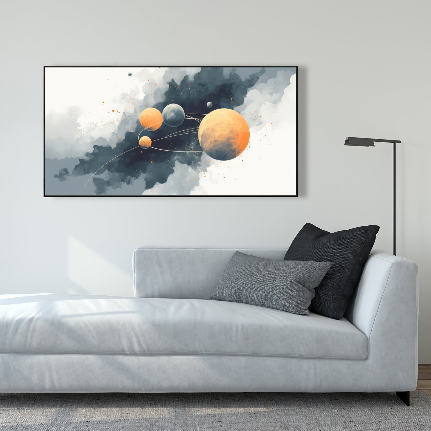 Circle of Planets - Orange Framed Canvas for Home Decor