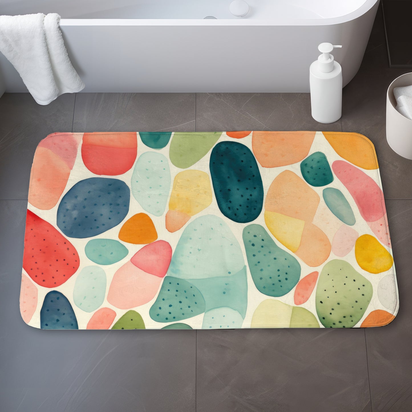 Seedy Shapes Turquoise Bath Mat - Stylish Home Decor Accent