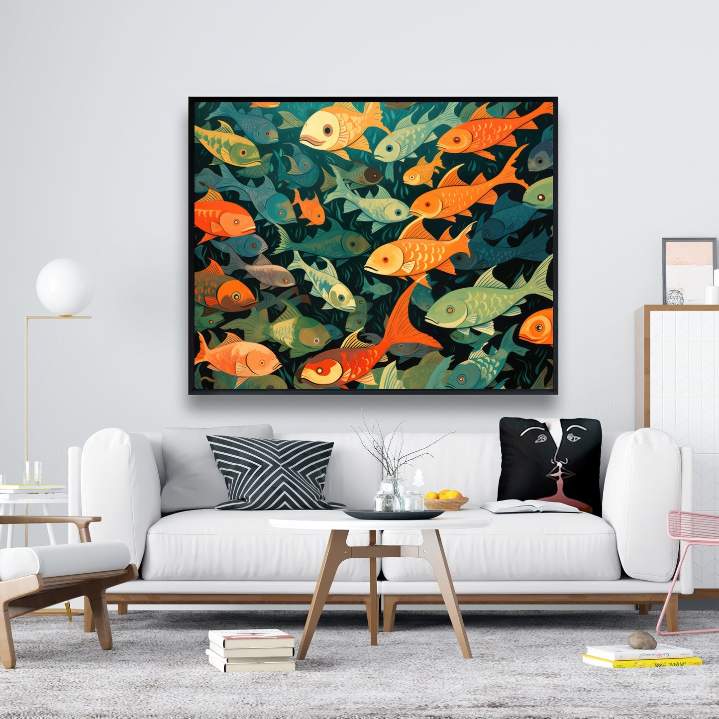 Simple fishes - 36"x36" Framed canvas