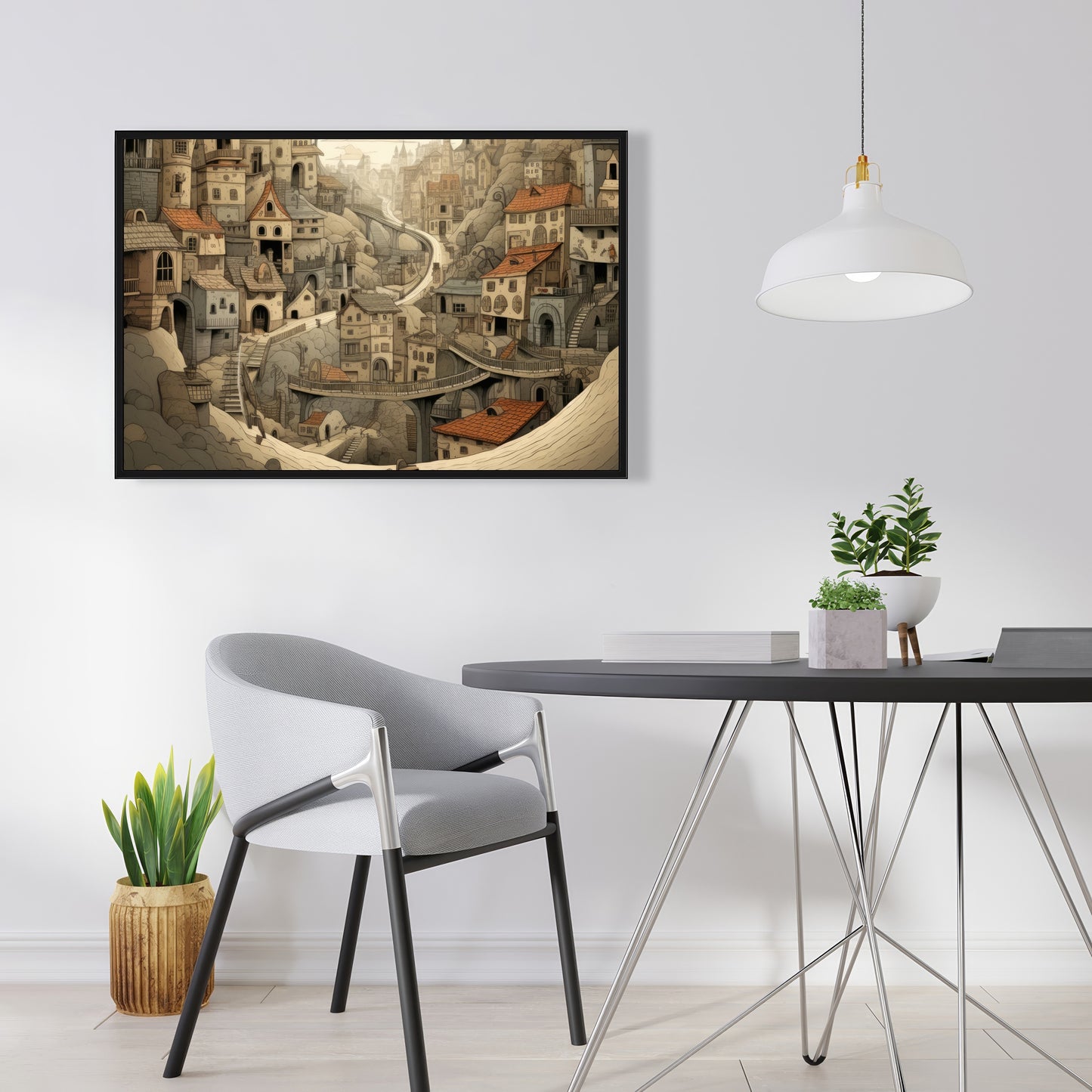 Intricate Town Hall - Orange Framed Canvas Home Decor