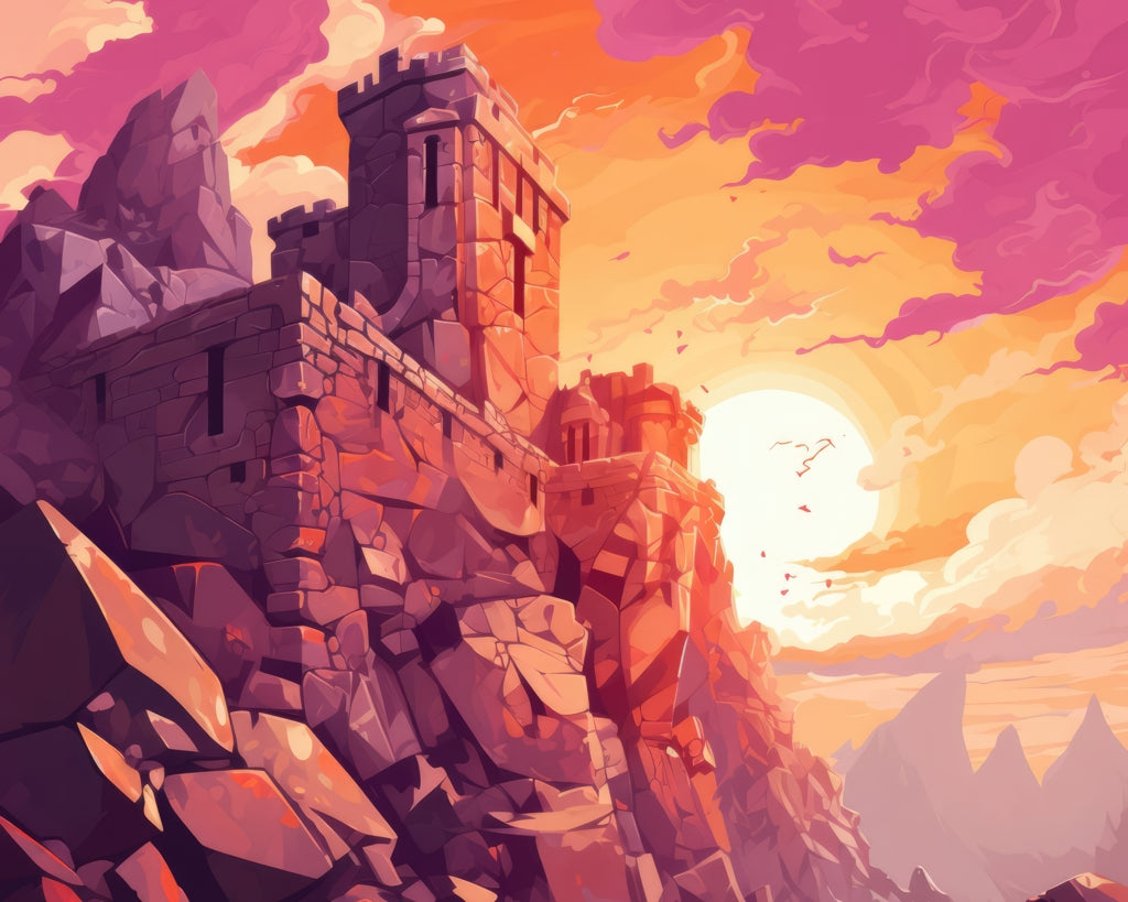 The setting rampart - Framed Canvas - Print on demand