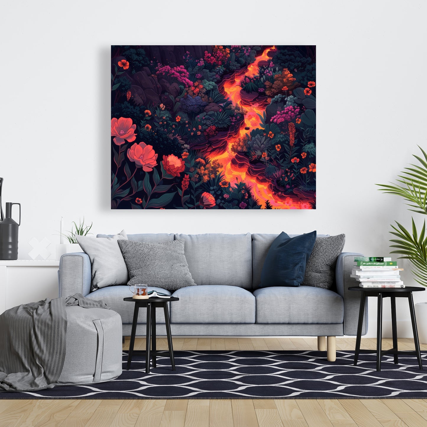 Flowing magma - Black canvas home decor art piece