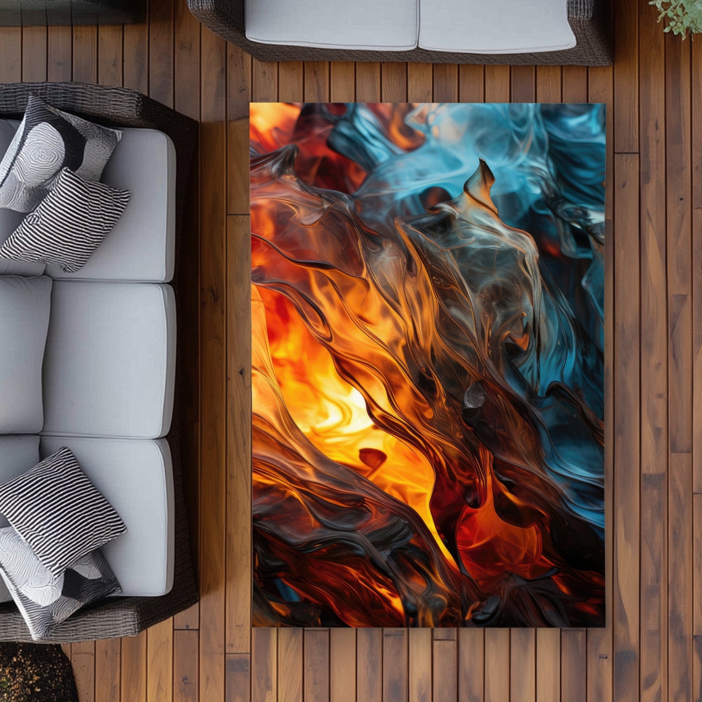 Crystallized Fire - Blue Outdoor Area Rug for Home Decor