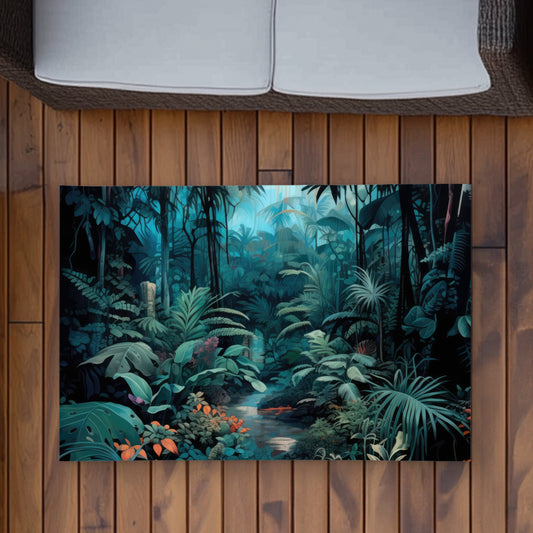 Deep in the jungle - Blue Outdoor Area Rug for Home Decor