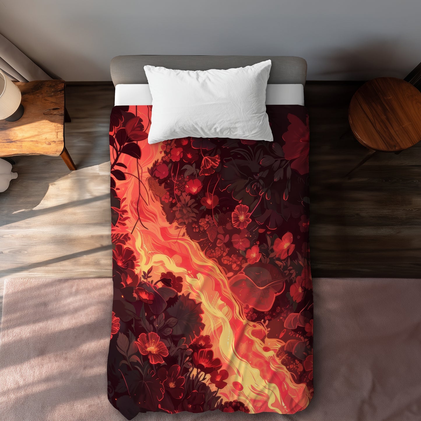 Seering Flowerbed Orange Duvet Cover | Stylish Home Decor