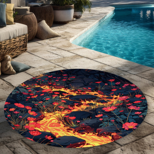Dodging Nature Blue Round Outdoor Area Rug for Home Decor