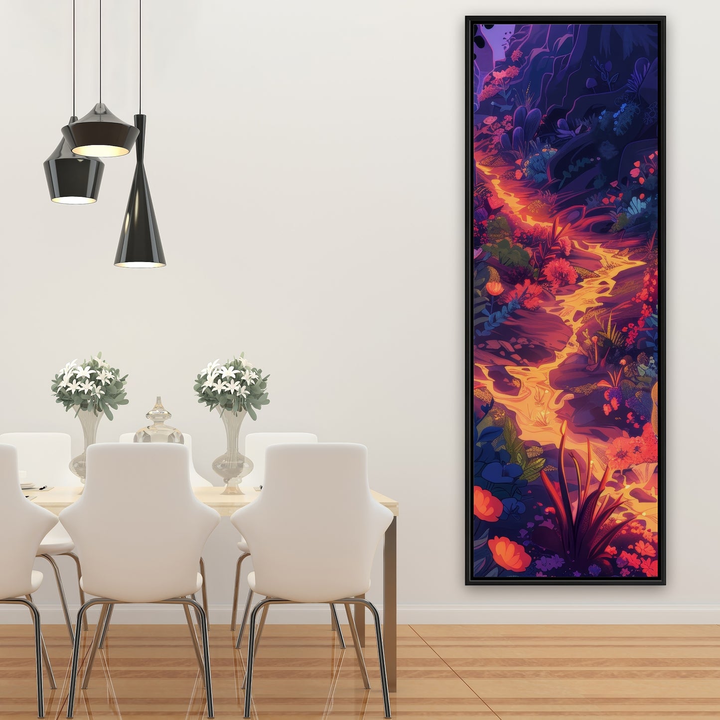 Burning Flowers Purple Framed Canvas | Home Decor Art