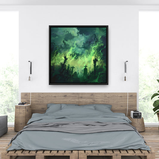 Reaching Hell - Turquoise Framed Canvas | Home Decor Art